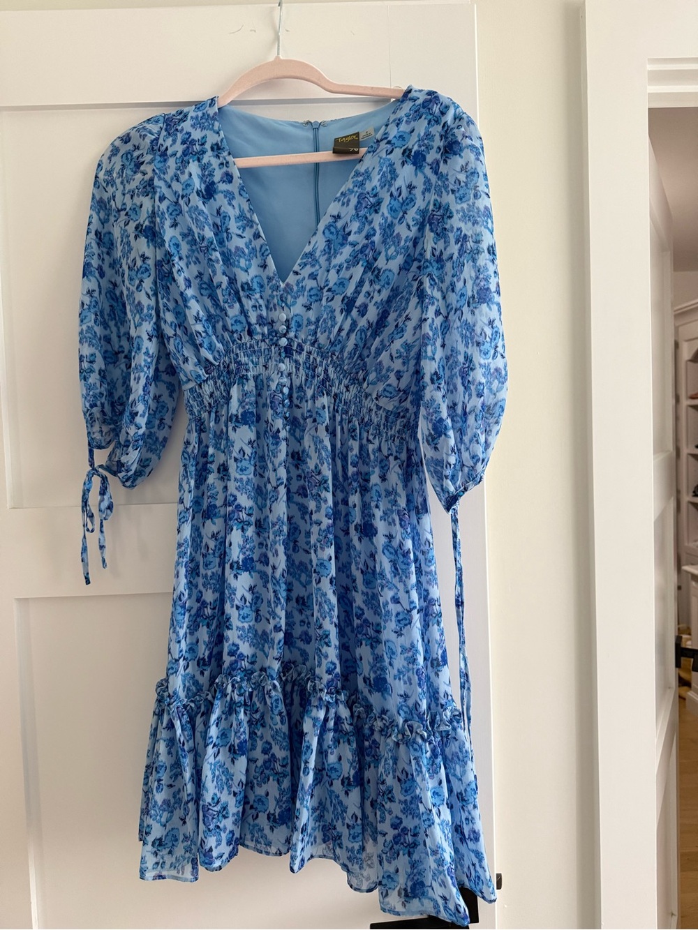 Taylor Light Blue Floral V-Neck Dress